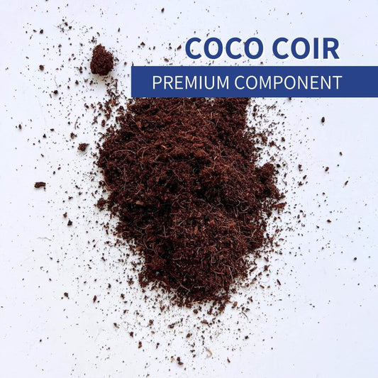 Coco coir soil component for plants and propagation. Sustainable coconut fiber substrate that improves moisture retention, aeration, and root growth in custom potting mixes.