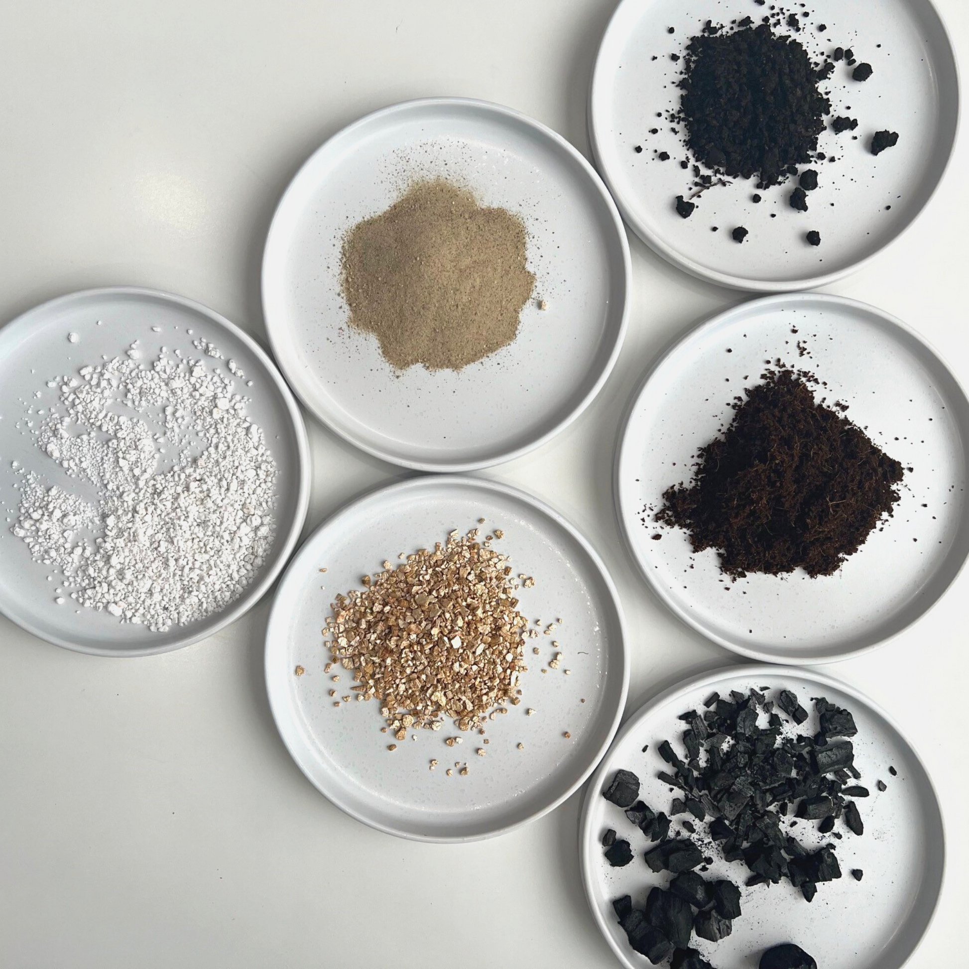 A ingredient makeup of Birdy's Plants Premium Fern Soil Mix including sand, activated horticultural charcoal, vermiculite, coarse perlite, worm castings, and coco coir.