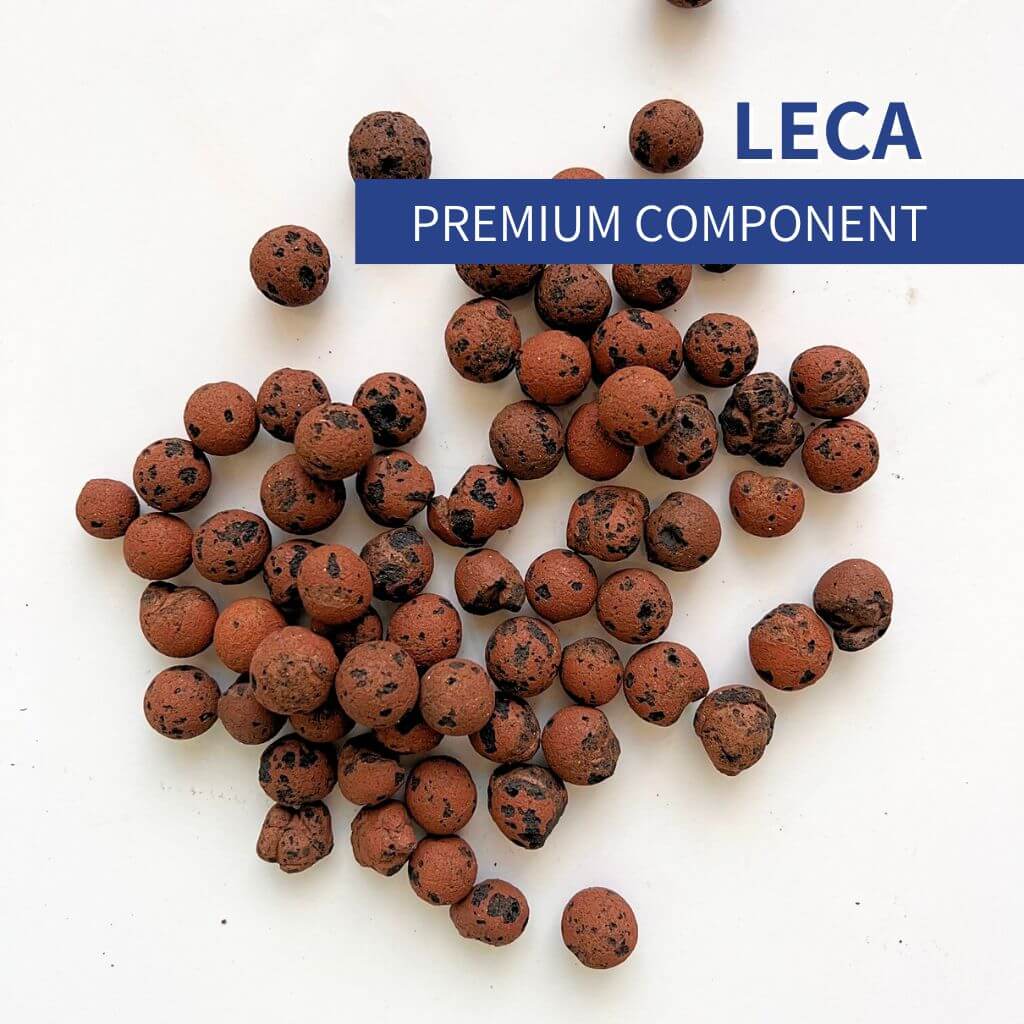 LECA clay balls for houseplants and hydroponics , lightweight expanded clay aggregate used in semi-hydro growing systems to improve drainage, aeration, and root oxygenation.