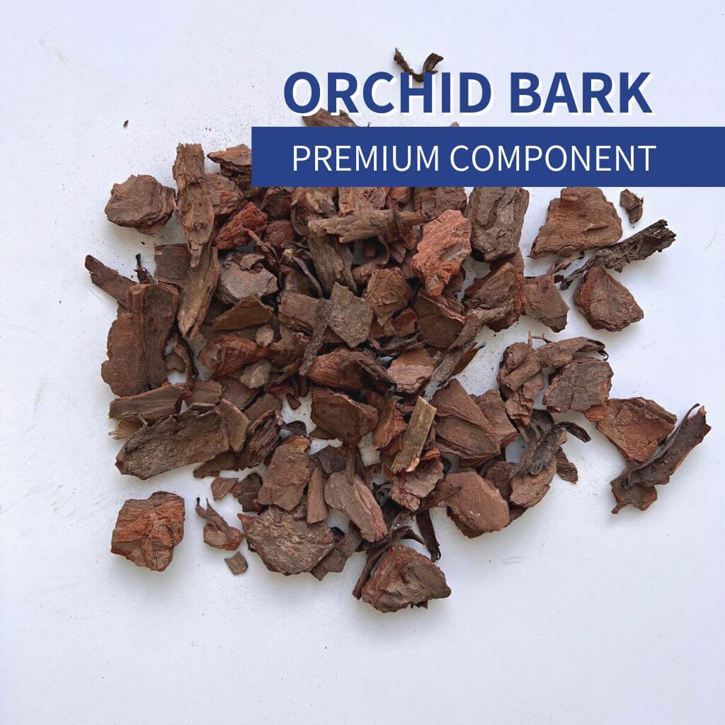 Orchid bark soil component for houseplants and orchids is made of natural pine bark chips that improve drainage, airflow, and root health in potting and aroid soil mixes.