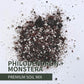Philodendron and Monstera Soil Mix for tropical houseplants. All-purpose airy blend of bark, perlite, and organic matter that promotes drainage, aeration, and strong root growth.