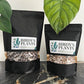 Size comparison of Birdy’s Plants 2L and 4L soil mix bags, featuring the Alocasia Mix and Orchid Mix in black stand-up pouches for houseplant care and custom potting substrates.