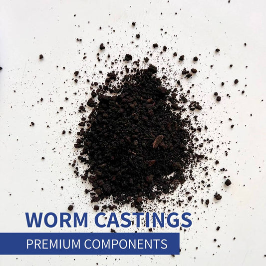 Worm castings organic soil amendment for houseplants. Natural fertilizer rich in nutrients and beneficial microbes that improves soil health, moisture retention, and root growth.